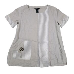 Ali Miles Beige Linen Cotton Blouse Oversized S Lagenlook Coastal Minimal Artsy